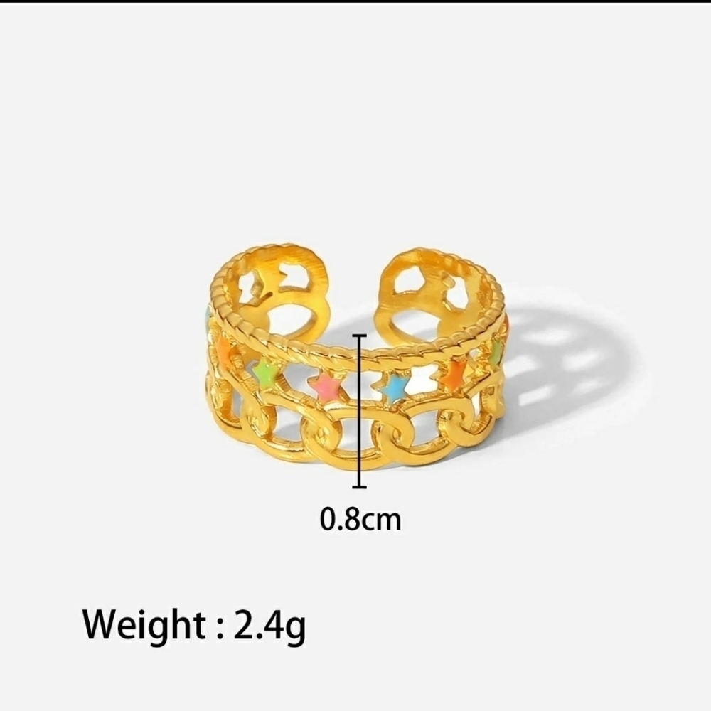 Ring Colorful Star Steel Multi-color On Gold Tone Open-end - Picture 6 of 11